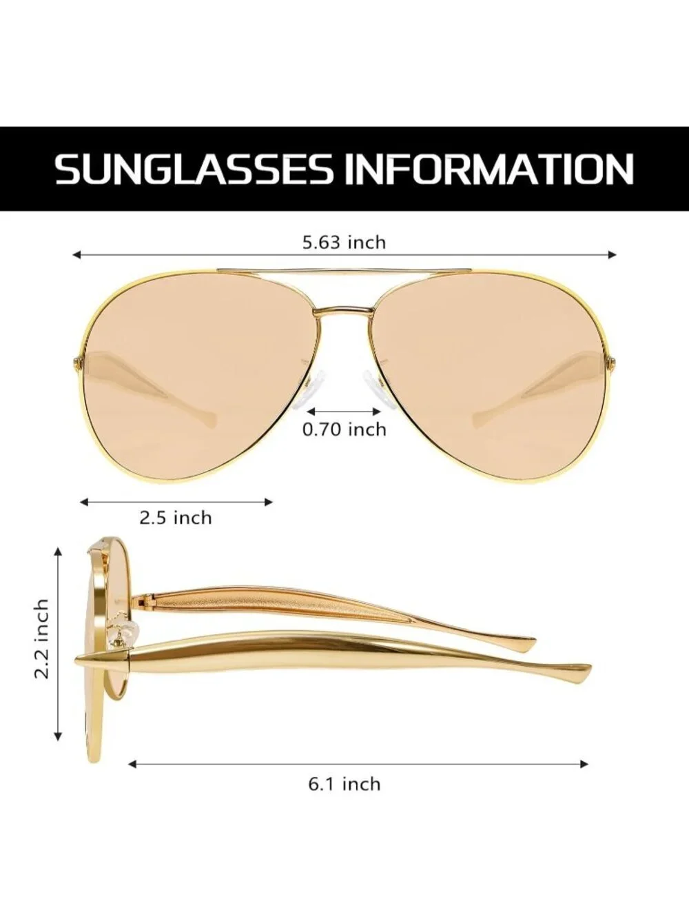 Unisex Gradient Black Champagne Lens Aviator Metal Oversized Aviators Sun